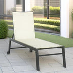 Adjustable Outdoor Chaise Lounge with Wheels and Breathable Fabric - N/A