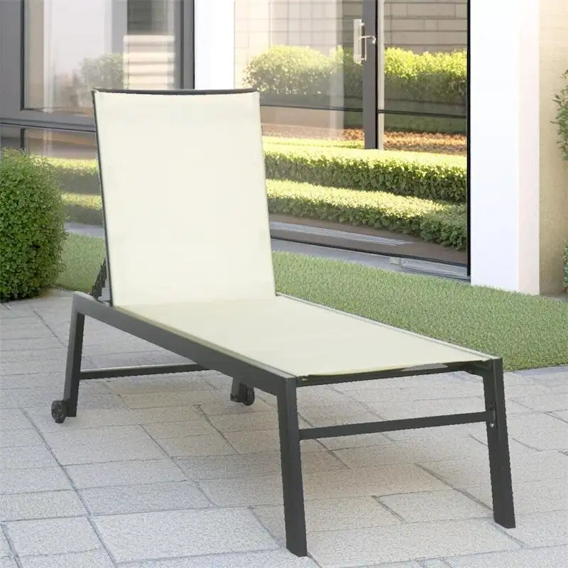 Adjustable Outdoor Chaise Lounge with Wheels and Breathable Fabric - N/A