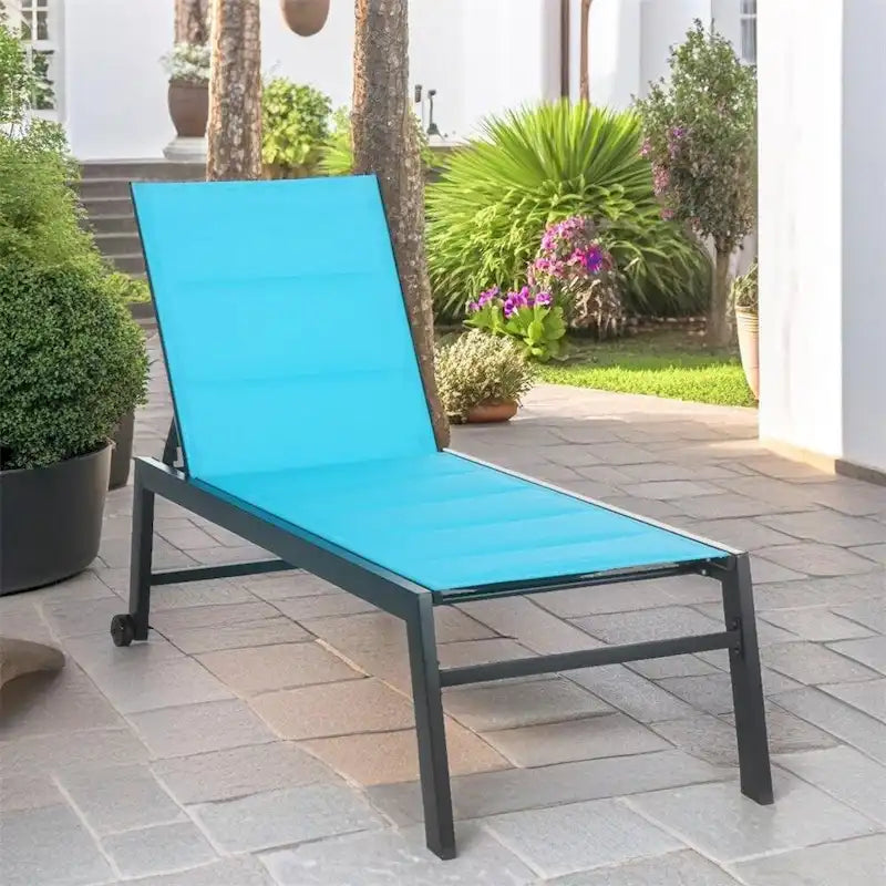 Adjustable Outdoor Chaise Lounge with Wheels and Breathable Fabric - N/A