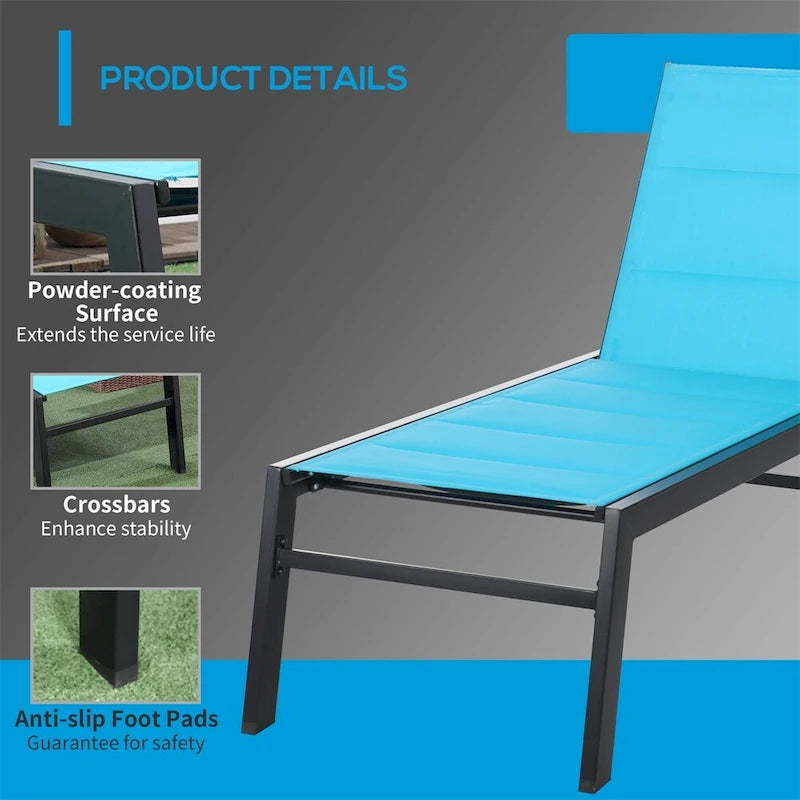 Adjustable Outdoor Chaise Lounge with Wheels and Breathable Fabric - N/A