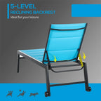 Adjustable Outdoor Chaise Lounge with Wheels and Breathable Fabric - N/A