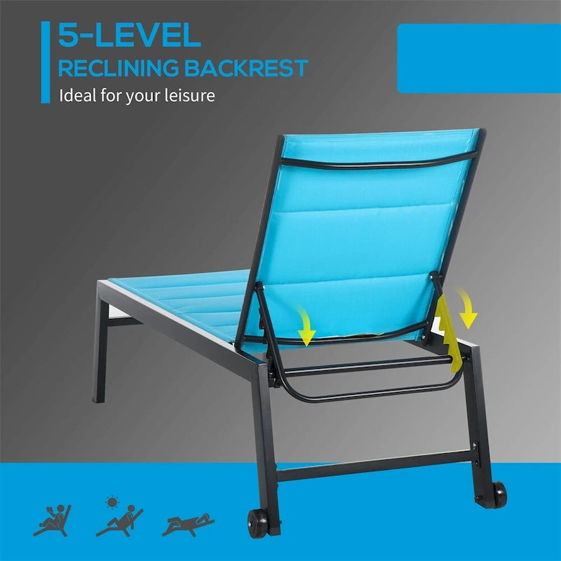 Adjustable Outdoor Chaise Lounge with Wheels and Breathable Fabric - N/A