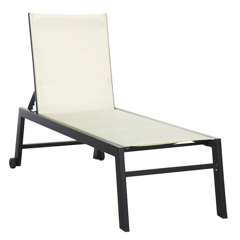 Adjustable Outdoor Chaise Lounge with Wheels and Breathable Fabric - N/A