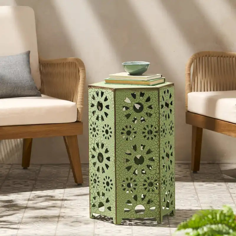 Side Table Outdoor 14-inch Floral Side Table by Christopher Knight Home