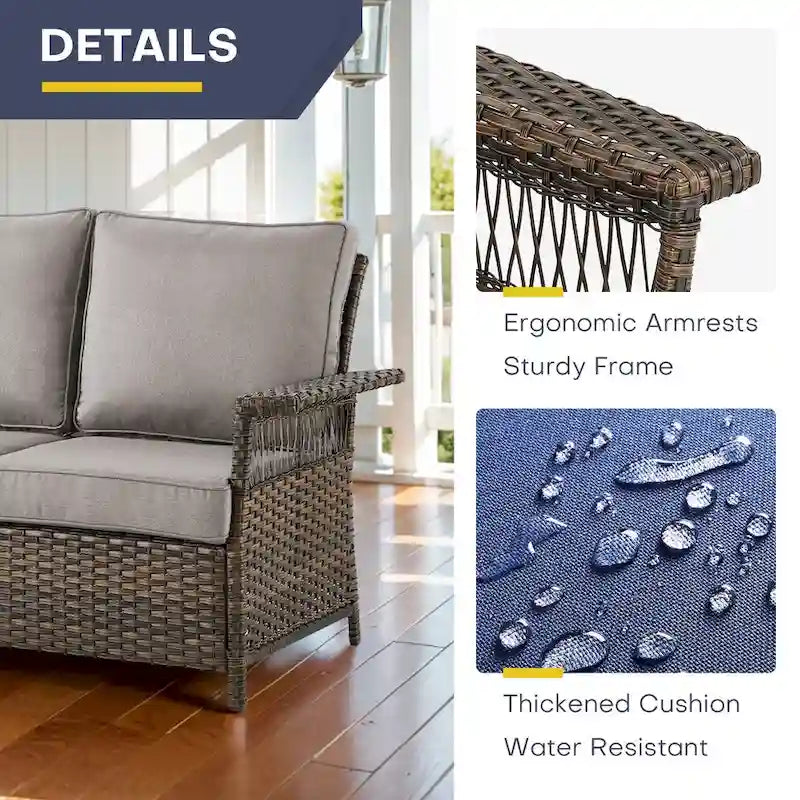 Gymojoy Outdoor Patio Wicker Rattan Sofa - Brown