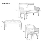 4-Piece Patio Conversation Set, Solid Wood Loveseat, 2 Chairs & Table