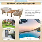 4-Piece Patio Conversation Set, Solid Wood Loveseat, 2 Chairs & Table