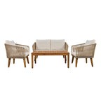 4-Piece Patio Conversation Set, Solid Wood Loveseat, 2 Chairs & Table