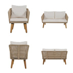 4-Piece Patio Conversation Set, Solid Wood Loveseat, 2 Chairs & Table