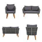 4-Piece Patio Conversation Set, Solid Wood Loveseat, 2 Chairs & Table