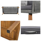 4-Piece Patio Conversation Set, Solid Wood Loveseat, 2 Chairs & Table