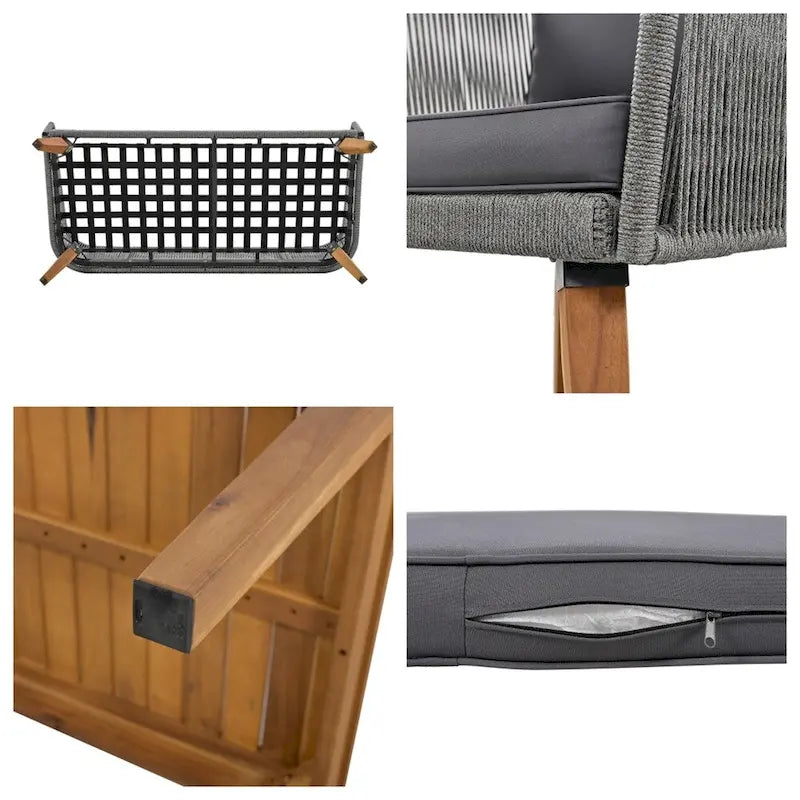 4-Piece Patio Conversation Set, Solid Wood Loveseat, 2 Chairs & Table
