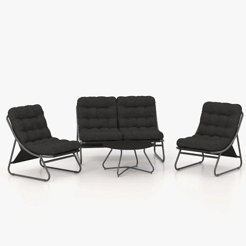 Patio Conversation Set Sofa Chairs Table Set, With Removable Padded Olefin Cushions In Metal Frame For Outdoor (Set Of 4)