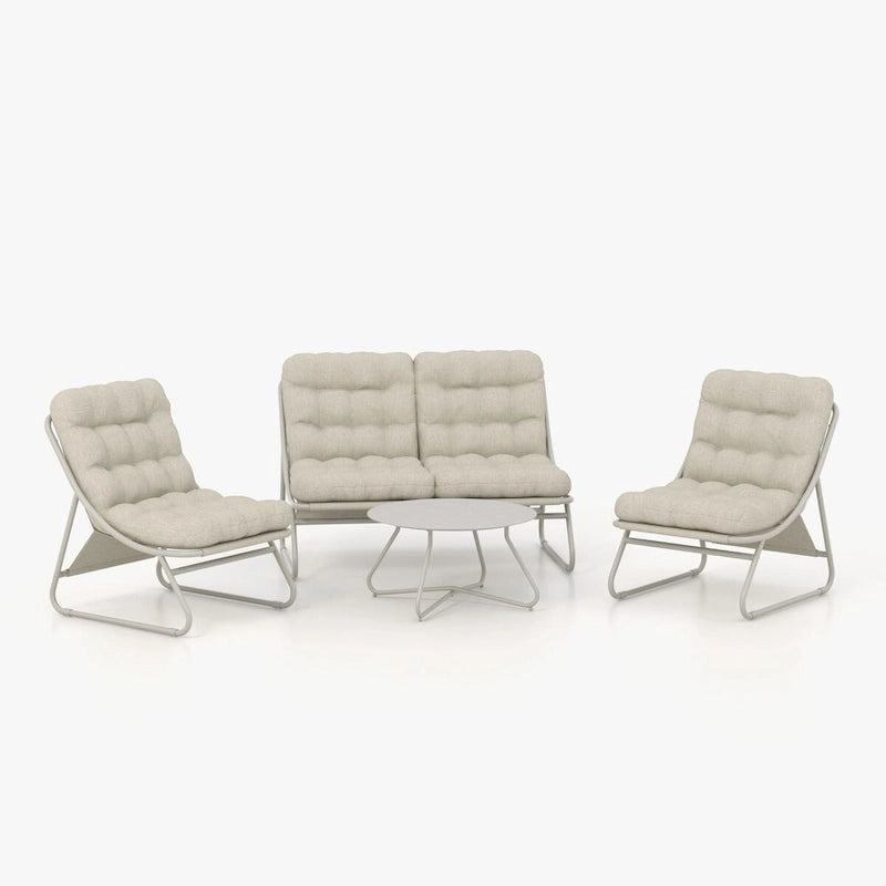 Patio Conversation Set Sofa Chairs Table Set, With Removable Padded Olefin Cushions In Metal Frame For Outdoor (Set Of 4)