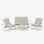 Patio Conversation Set Sofa Chairs Table Set, With Removable Padded Olefin Cushions In Metal Frame For Outdoor (Set Of 4)