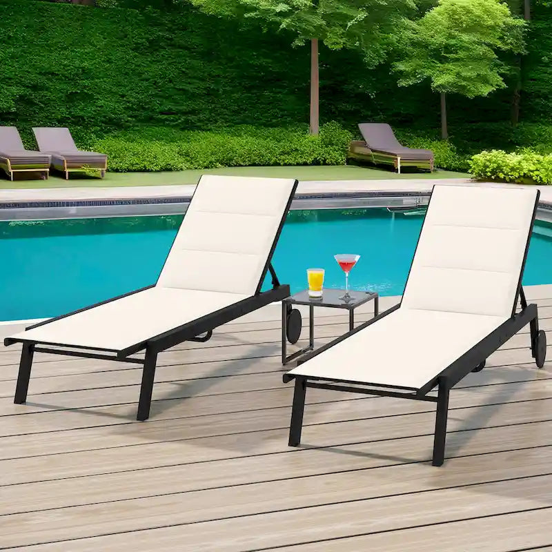 Outdoor Resin Lounge With Adjustable Back, Upholstered Fabric With Side Table - N/A
