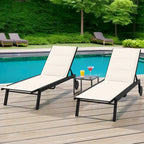 Outdoor Resin Lounge With Adjustable Back, Upholstered Fabric With Side Table - N/A