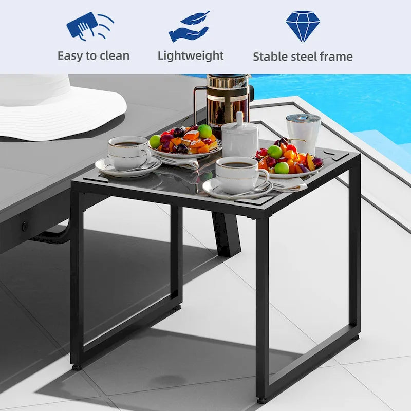 Outdoor Resin Lounge With Adjustable Back, Upholstered Fabric With Side Table - N/A