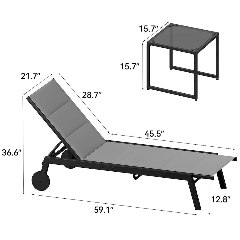 Outdoor Resin Lounge With Adjustable Back, Upholstered Fabric With Side Table - N/A