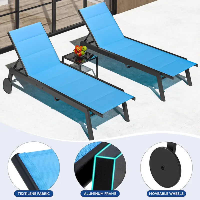 Outdoor Resin Lounge With Adjustable Back, Upholstered Fabric With Side Table - N/A