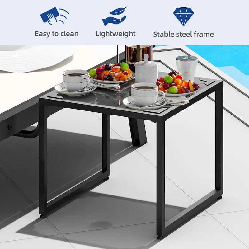 Outdoor Resin Lounge With Adjustable Back, Upholstered Fabric With Side Table - N/A