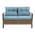Blue Rattan Wicker Patio 4-Piece Sectional Set with Steel Table