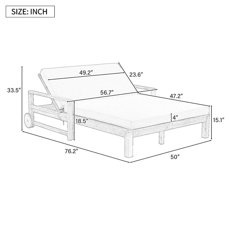 Farmhouse Acacia Wood Outdoor Sunbed with Adjustable Backrest