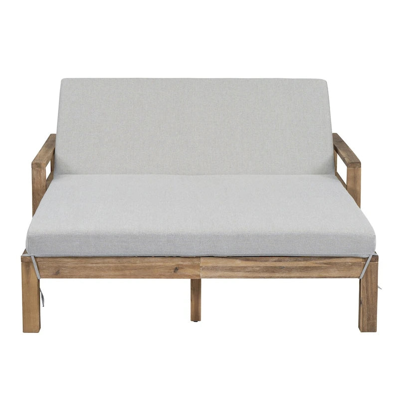 Farmhouse Acacia Wood Outdoor Sunbed with Adjustable Backrest