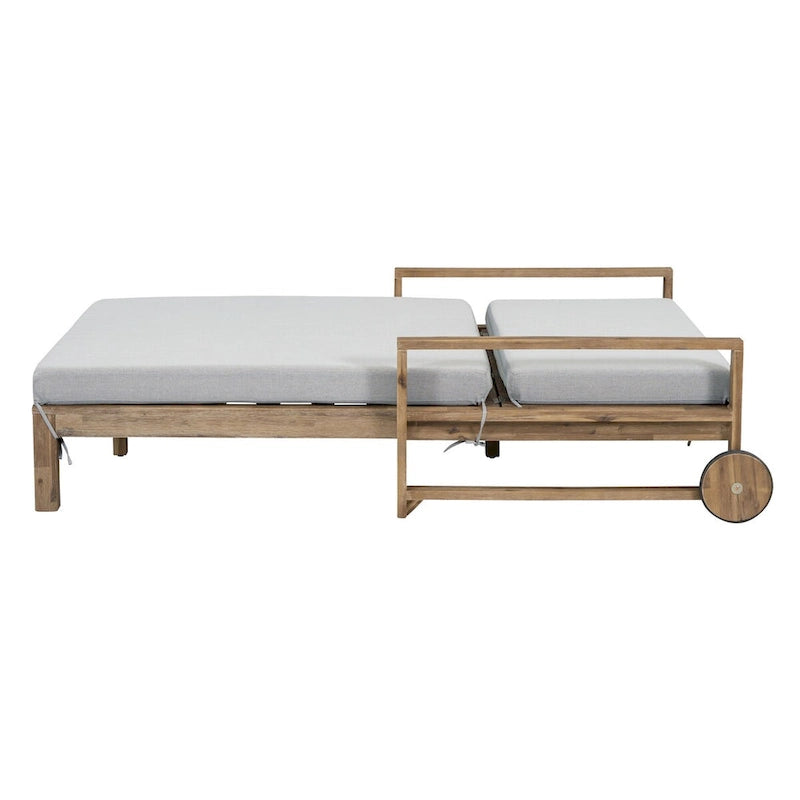 Farmhouse Acacia Wood Outdoor Sunbed with Adjustable Backrest