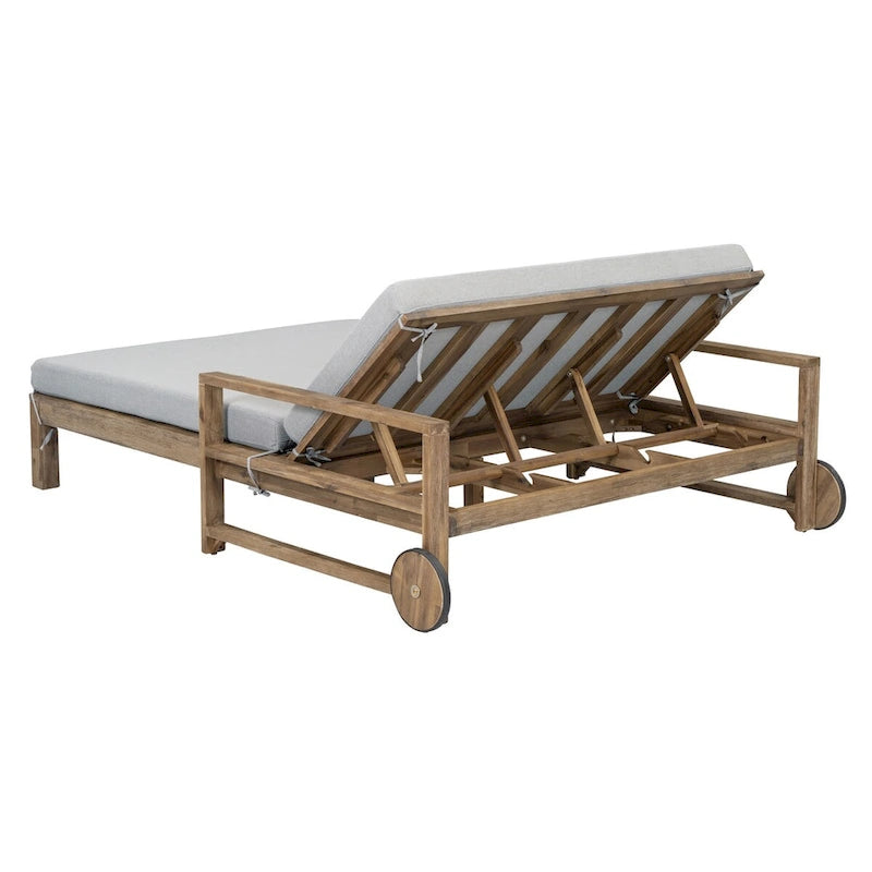 Farmhouse Acacia Wood Outdoor Sunbed with Adjustable Backrest