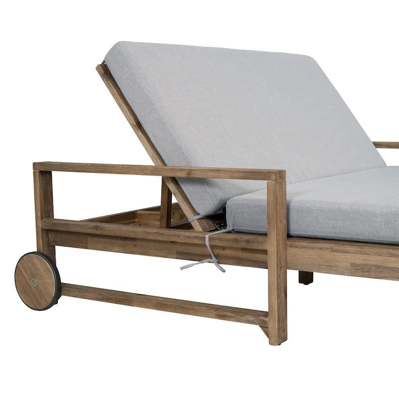 Farmhouse Acacia Wood Outdoor Sunbed with Adjustable Backrest