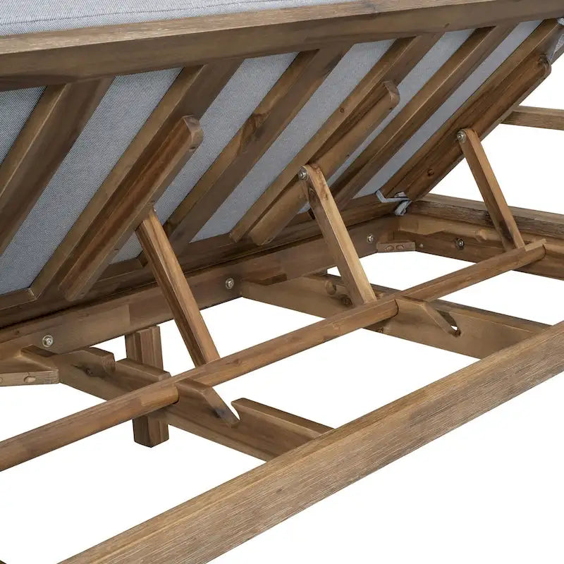 Farmhouse Acacia Wood Outdoor Sunbed with Adjustable Backrest