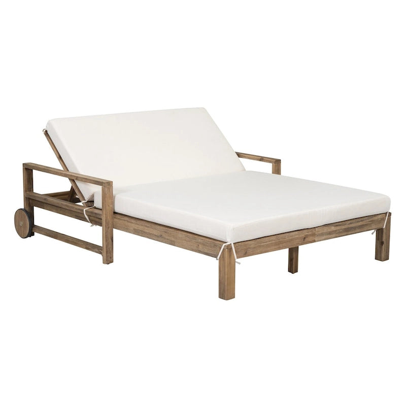 Farmhouse Acacia Wood Outdoor Sunbed with Adjustable Backrest