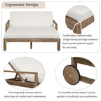 Farmhouse Acacia Wood Outdoor Sunbed with Adjustable Backrest