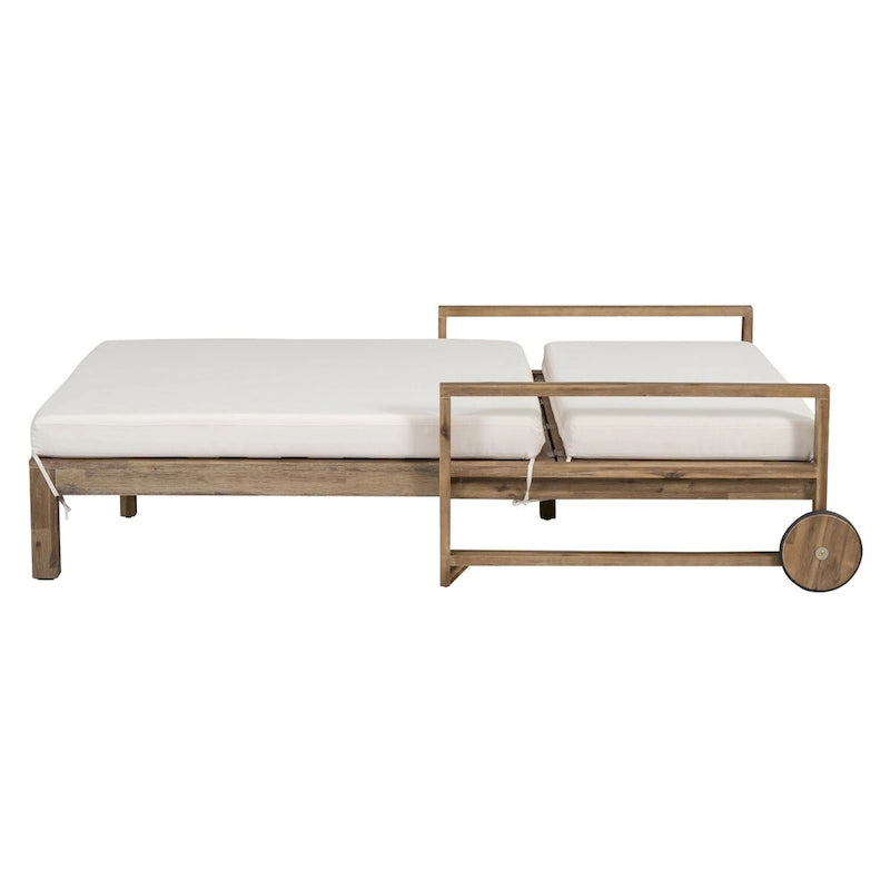 Farmhouse Acacia Wood Outdoor Sunbed with Adjustable Backrest