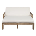 Farmhouse Acacia Wood Outdoor Sunbed with Adjustable Backrest