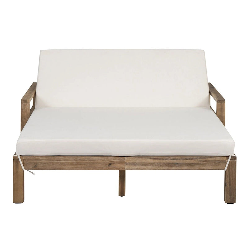 Farmhouse Acacia Wood Outdoor Sunbed with Adjustable Backrest