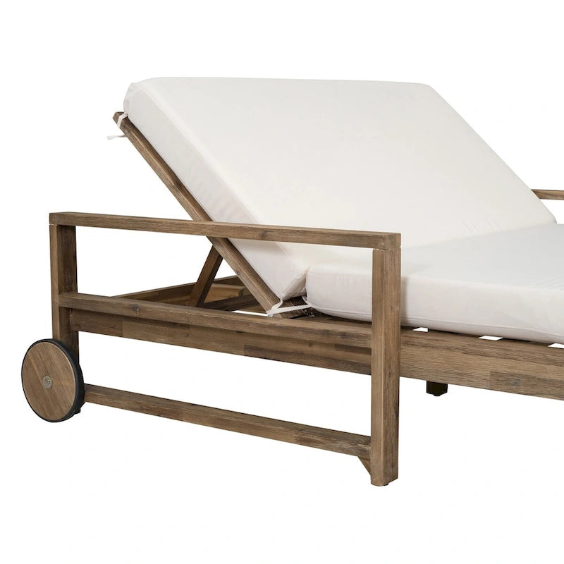 Farmhouse Acacia Wood Outdoor Sunbed with Adjustable Backrest