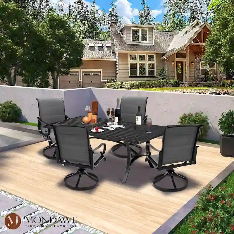 5-Piece Outdoor Textilene Aluminum Swivel Chair Dining Set