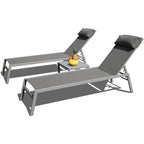 Outdoor Patio Chaise Lounge Set with Adjustable Back and Side Table - 3-Piece Aluminum Sunbathing Recliners