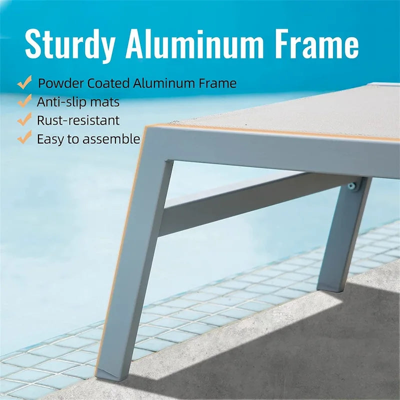 Outdoor Patio Chaise Lounge Set with Adjustable Back and Side Table - 3-Piece Aluminum Sunbathing Recliners