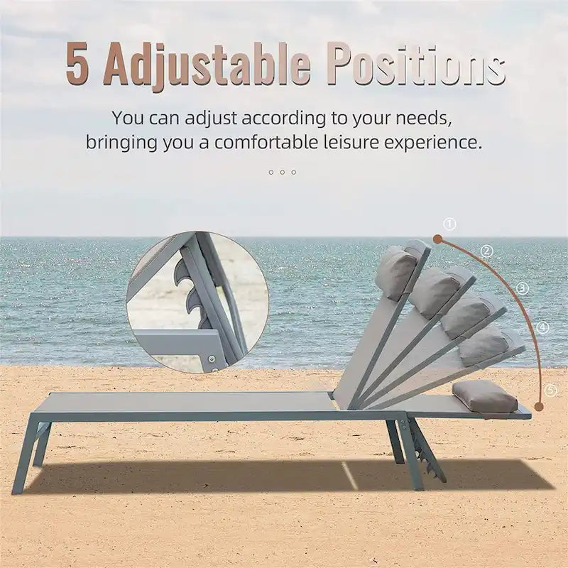Outdoor Patio Chaise Lounge Set with Adjustable Back and Side Table - 3-Piece Aluminum Sunbathing Recliners