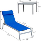 5 Adjustable Steel Outdoor 2 Chaise Lounge Chair with Pillow and 1 Table in Blue - N/A