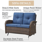 Outdoor Glider Bench Patio Loveseat with Swivel Chair - Brown