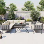 5-Piece Modern Patio Sectional Sofa Set with Glass Table and Cushions