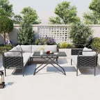 5-Piece Modern Patio Sectional Sofa Set with Glass Table and Cushions