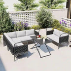 5-Piece Modern Patio Sectional Sofa Set with Glass Table and Cushions