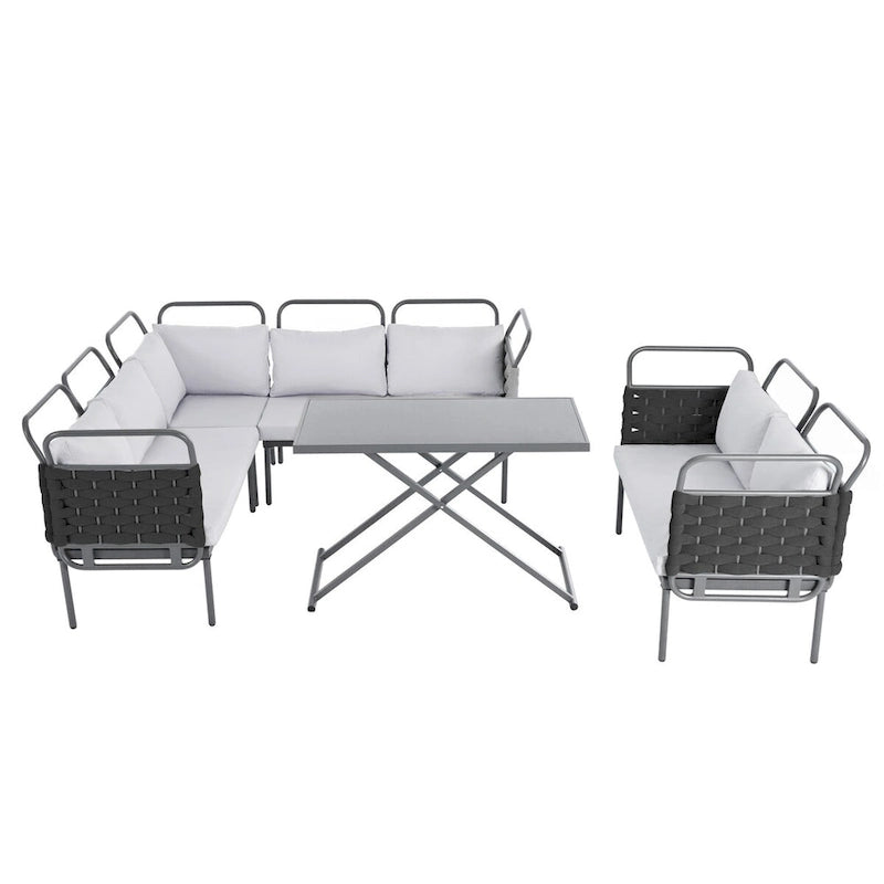 5-Piece Modern Patio Sectional Sofa Set with Glass Table and Cushions