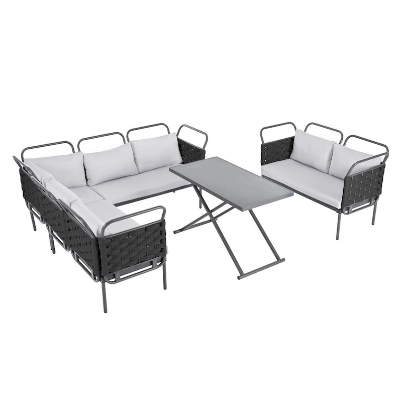 5-Piece Modern Patio Sectional Sofa Set with Glass Table and Cushions