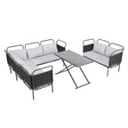 5-Piece Modern Patio Sectional Sofa Set with Glass Table and Cushions